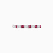 Vintage Inspired Diamond and Spinel Stackable Half Band - 14k Wight Gold - Shahin Jewelry